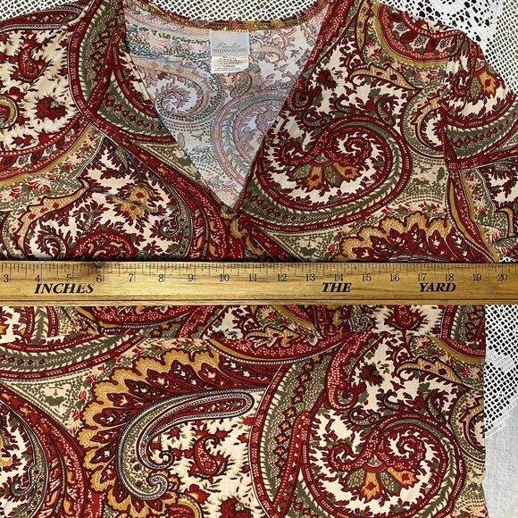 Vtg FIORLINI INTL Blouse Paisley Split Bell Sleeves V-Neck Y2K Womens L Red Tan - Picture 6 of 7